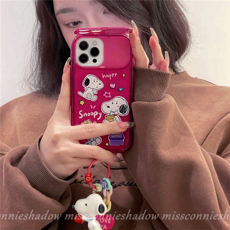 IPHONE Casing Cermin Make Up Flip Merah Mawar Kreatif Kompatibel Untuk Iphone11 14 13 12 11 Pro MAX 7 8 Plus XR X XS MAX SE 2020 Kartun Snoopy Charlie Brown Mirror Shockproof Soft Case