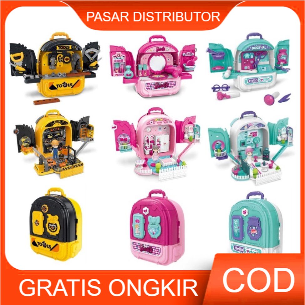 Mainan Anak KID BAG DOUBLE SIDE Tas DIY Bag Backpack Tas Ransel Anak Mainan Tools Koper Beauty Koper Doctor Koper Tas Anak