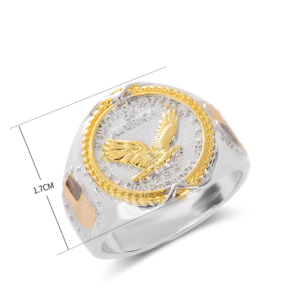 AMERICAN EAGLE Goldkingdom Fashion Perhiasan Aksesoris Ready Stock, Baru S925 Berlapis Perak Elang Cincin Elang Amerika Melambangkan Hip Hop Viking Elang Dua Warna Emas Asli Kadar 375 Kuning 18 K