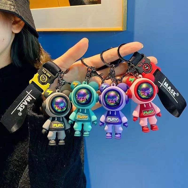 Kartun Beruang Petir Gantungan Kunci Untuk Pria Wanita/Boneka Astronot Lucu Keyring Bag Pendant Couple Car Keyholder Tas Kreatif Pesona Aksesoris