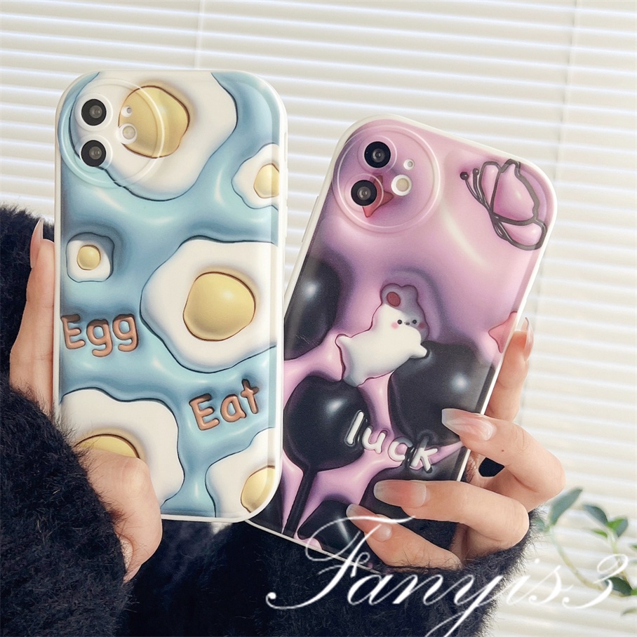 Compatible For iPhone 14 13 12 11 Pro Max X XR Xs Max 8 7 6 6s Plus SE 2020 Kompatibel Untuk Telur Kelinci 3D Vision Phone Case TPU Soft Cover Pelindung