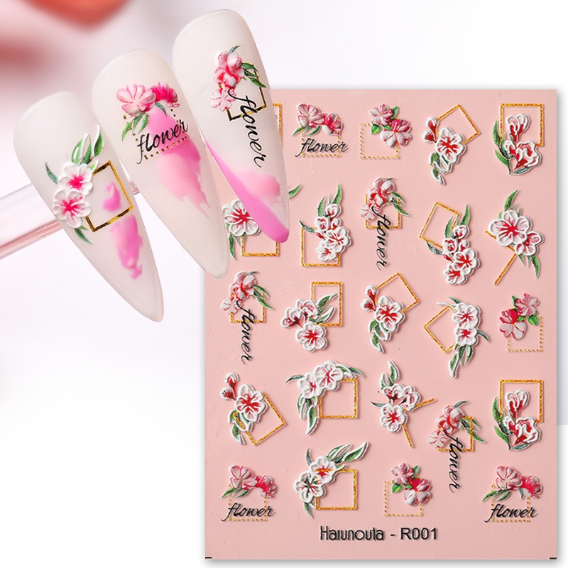 Stiker Nail Art 5D Timbul Bunga Dan Daun Nail Art Decal Dekorasi