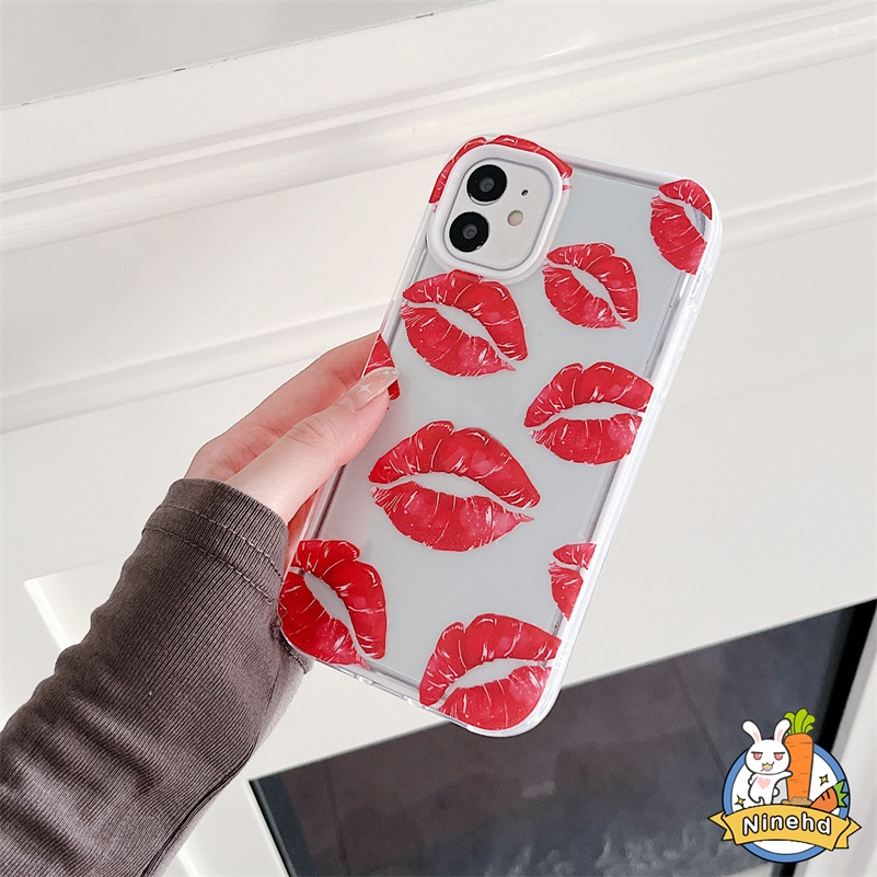 Redmi A1 A1+10C 10A 10 9 9A 9C 9T Note 11 11s 10 10s 9 9s Pro Xiaomi 11 Lite Poco X3 Pro 3in1 Anti Jatuh Bening Fashion Lipstik Merah Casing Ponsel Shockproof Bumper Pelindung Case