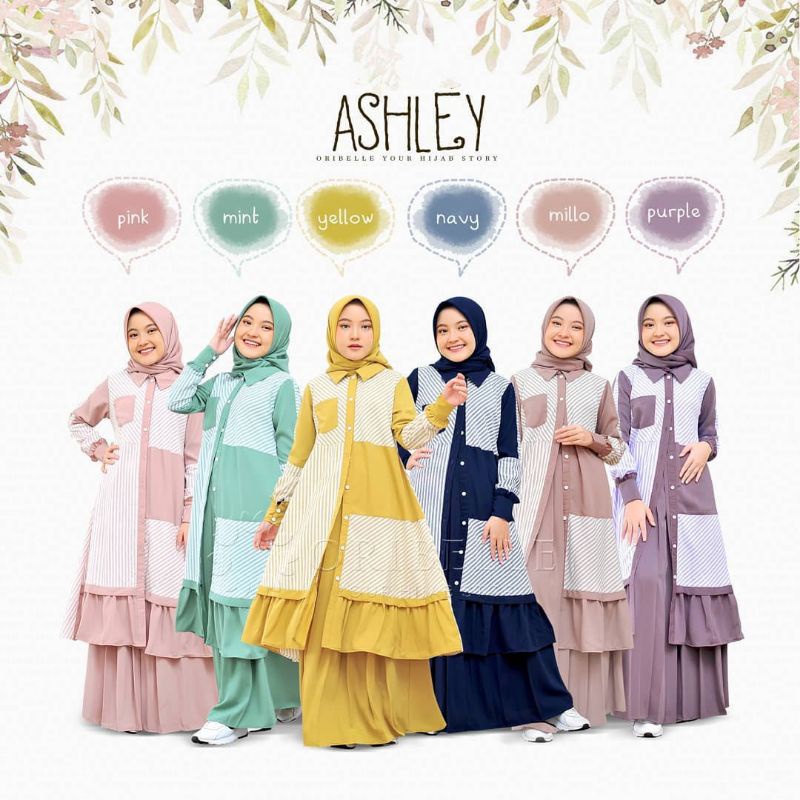 ASLEY KIDS SET ANAK MUSLIM WANITA 8 9 10 11 12 13 14 15 TAHUN/SETELAN ANAK ROK DAN TUNIK CEWE WANITA