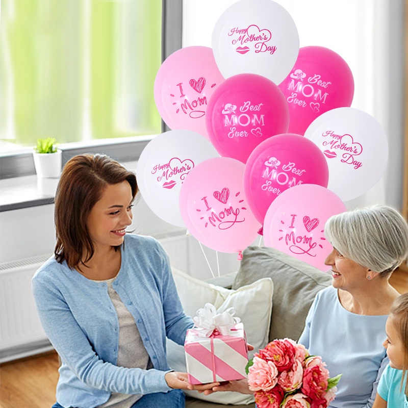 10pcs/tas Balon Latex Happy Mother's Day/Balon Motif &quot;I Love Mom Best Mom &quot;Untuk Hadiah Ibu Perlengkapan Pesta