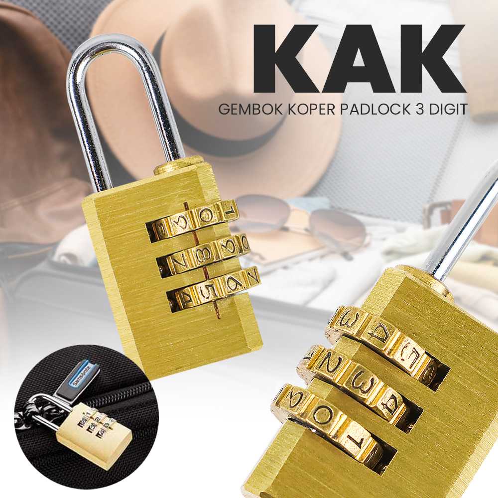 Gembok Koper Padlock 3 Digit Combination Gembok Pengaman Koper Solid Brass 21x53mm