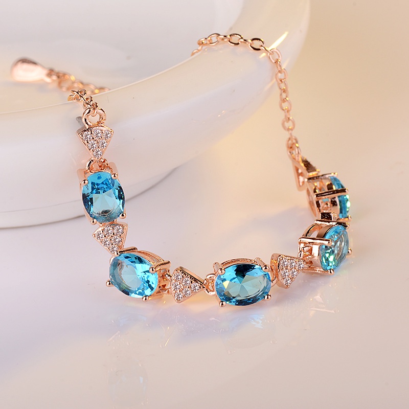 Goldkingdom Aksesoris Perhiasan Fashion Ready Stock Desain Kreatif Swiss Blue Topaz Gelang Perak Disepuh Silver Lapis Emas Asli Kadar 375 Putih 18 K Rose Gold Jewelry.