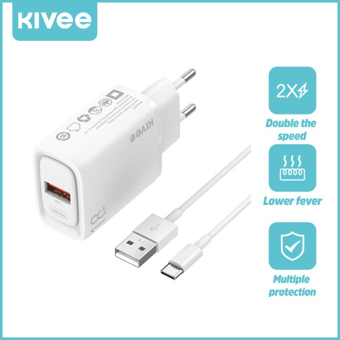 Charger Wall Charger Kivee Qc 3.0 18W Fast Charger Power Adapter 5V/3A