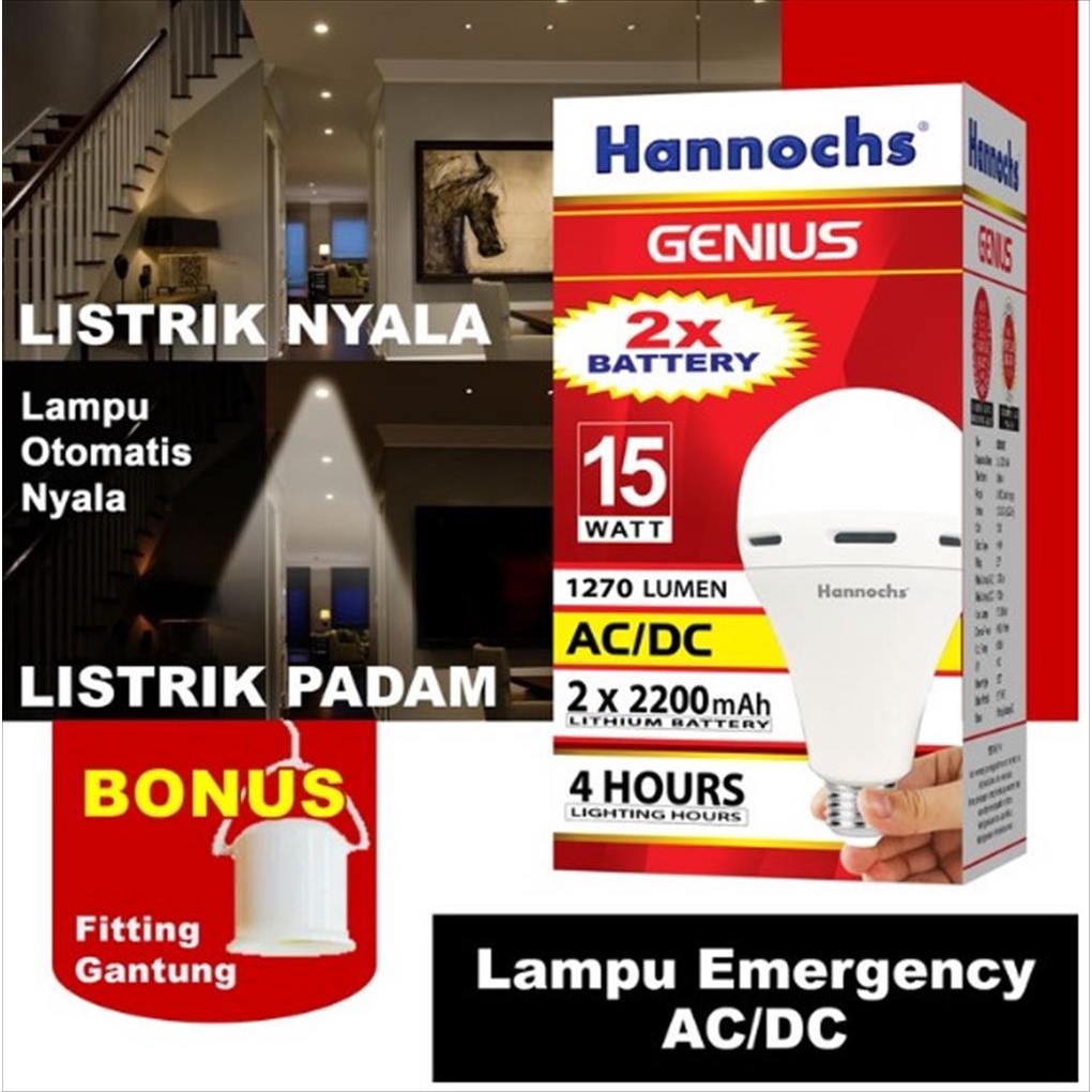 HANNOCHS Lampu Emergency LED AC/DC GENIUS 15W 15 Watt Cahaya Putih