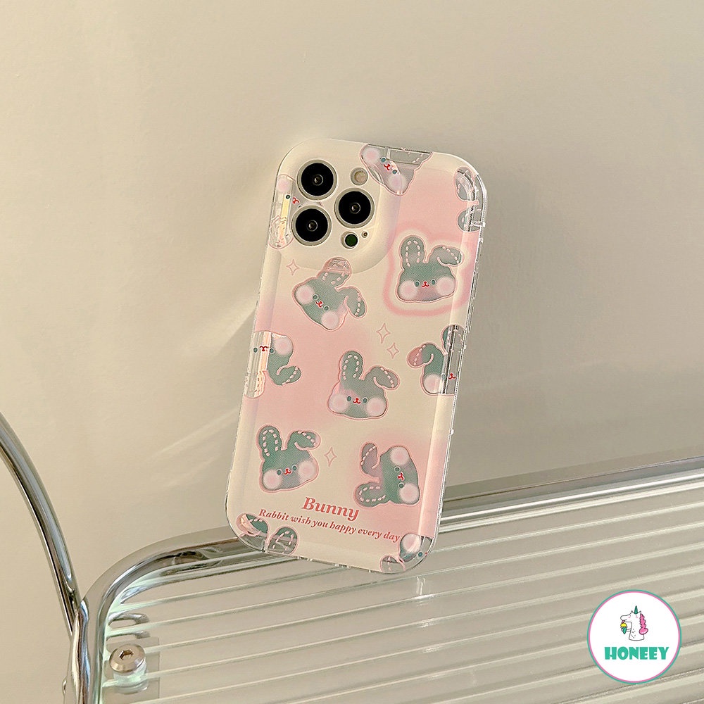 IPHONE Korea Pink Halo Laser Kelinci Ponsel case Kompatibel Untuk case Iphone11 13 12 14 Pro Max Kelinci Lucu Shockproof Silikon Lembut Shockproof Back Cover