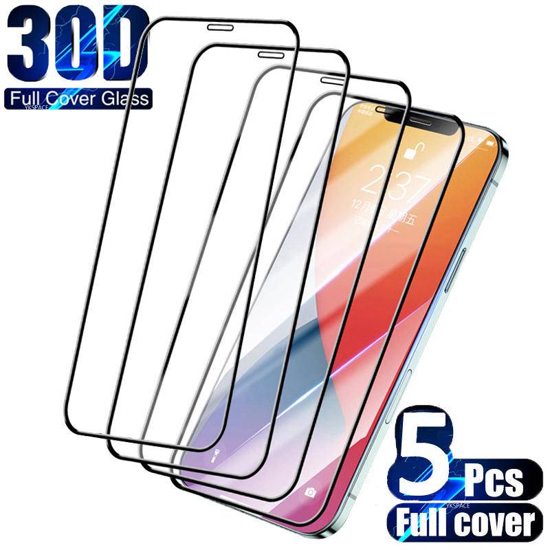 5pcs Full Cover 9H Tempered Glass Untuk iPhone 14 13 12 11 Pro MAX Plus Mini Pelindung Layar Anti Knock Untuk iPhone X XS MAX XR 7 8 6 6S Plus SE 2022 2020 14Plus 13Mini 12Mini