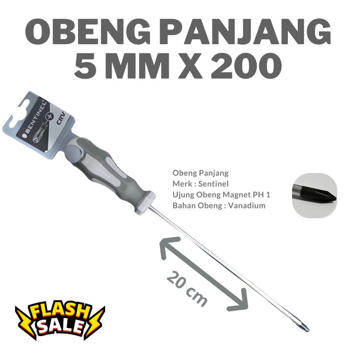 Obeng Panjang Gagang tpr 6×200mm obeng Plus 20 CM Vanadium