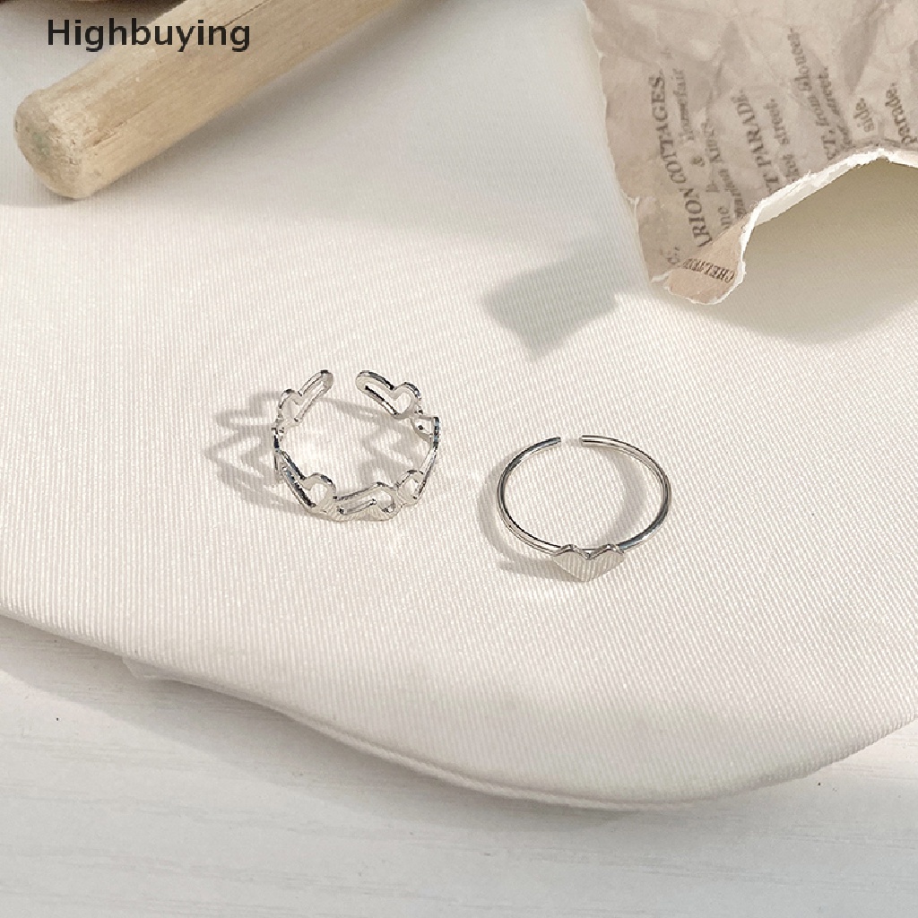 Hbid 2PCS Fashion Berongga Keluar Cinta Hati Cincin Kepribadian Geometris Cincin Pembukaan Cincin Niche Jari Telunjuk Cincin Fashion Perhiasan Hadiah Rings Glory