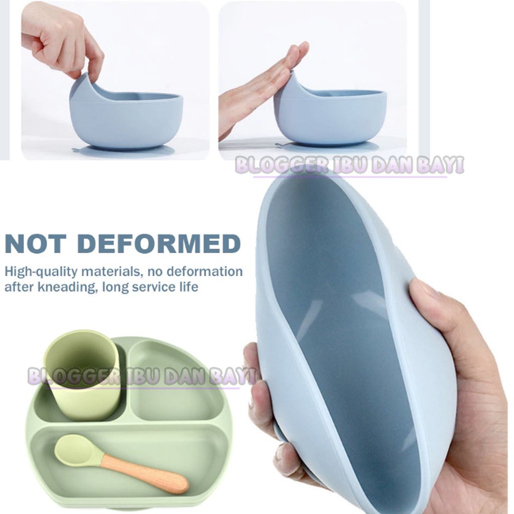 SET 5 Pcs Tempat Makan Silicon SUCTION Dengan Bib Peralatan Makan Anak Murah Tableware Silikon Anak Import Bib Gelas Mangkok Piring Silicone 4