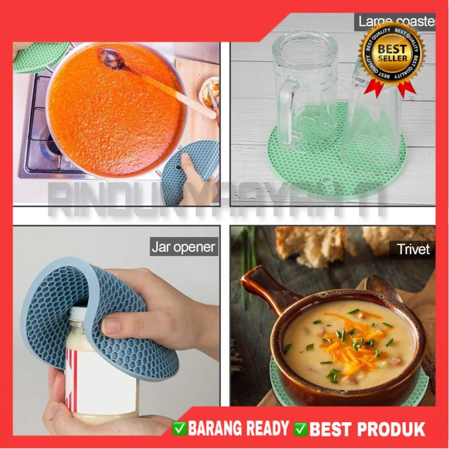 (RA) Tatakan Panci Piring Tahan Panas / Alas Mangkok Silicone / Piring Gelas Teko Bulat Silikon Anti Slip Licin / Trivet Mat Serbaguna