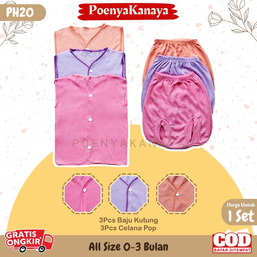 Paket 18pcs Setelan Baju Bayi Celana Bayi Baru Lahir Gift Set Baby Seri Pink POLOS Viori PH20