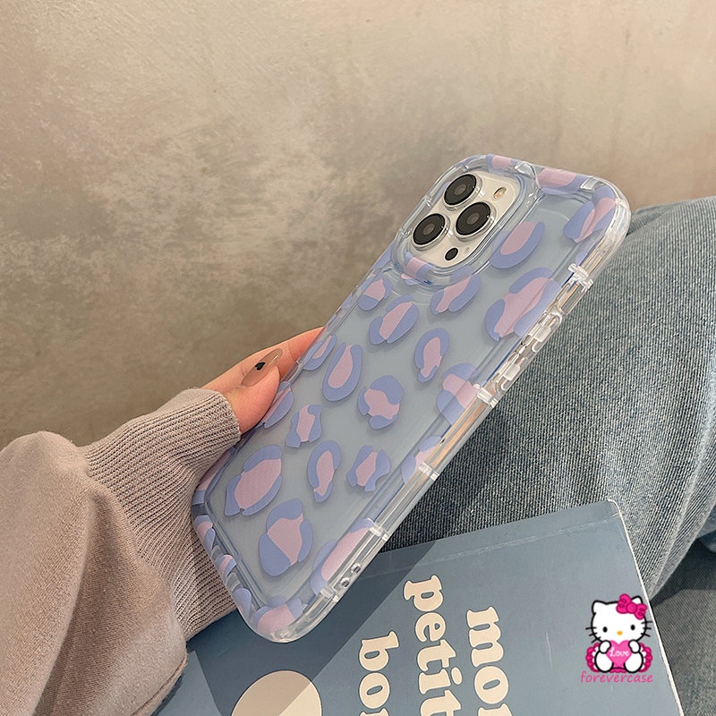 IPHONE Casing Ponsel Kompatibel Untuk Iphone11 14 13 12 Pro MAX 7plus 8plus XR 6.6s 7 8 Plus X XS MAX Ins Fashion Ungu Leopard Print Airbag Shockproof Transparan Lembut TPU Silicon Cover