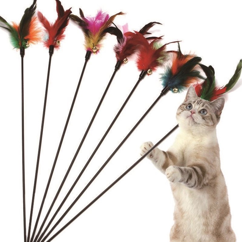 Mainan Lucu Tongkat Kucing Berbulu Dengan Pegas Dan Penghisap Warna Warni Berelatis Cerah Dengan Lonceng Mainan Tongkat Kucing