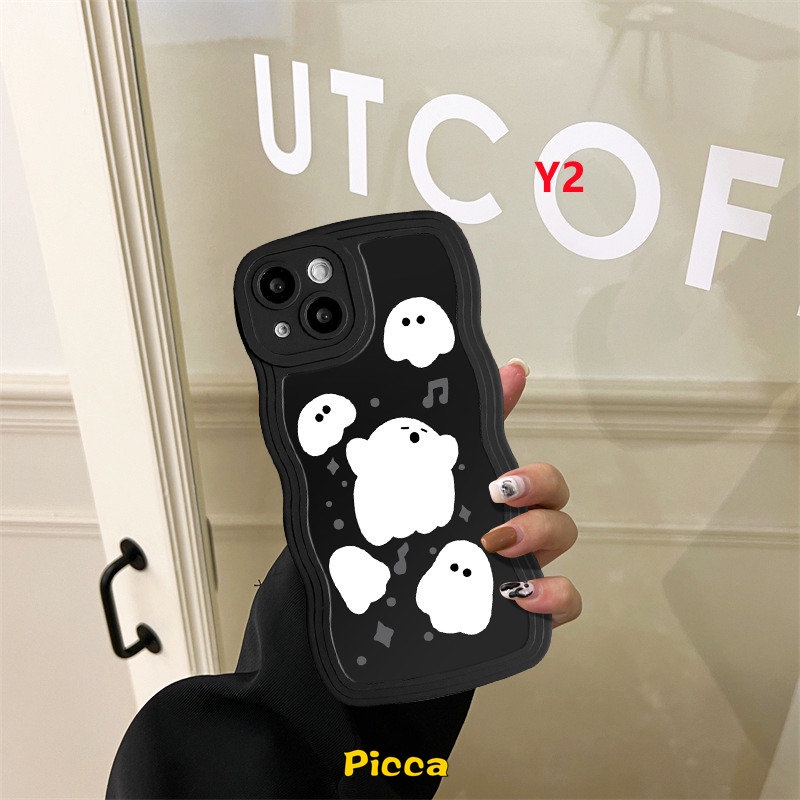 Kartun Hantu Lucu Monster Kecil Casing Realme 10c25s C25 C15 56i C21Y C33 C11 C25Y C35 C12 C30 9i 8 8i 7i 5i 7 5s C20 8Pro C3 C17 C20A 9Pro+9pinggiran Bergelombang Soft TPU Back Cover