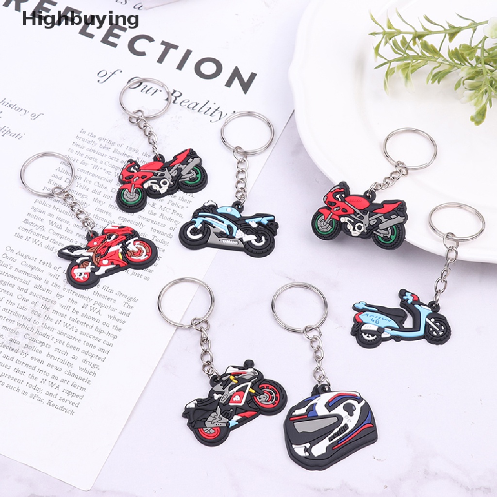 Hbid 5PCS PVC Keychain Cartoon motorcycle Key Ring fashion Key Holder fit men women keys trinkets accessories Jewelry Decoration Gift Glory