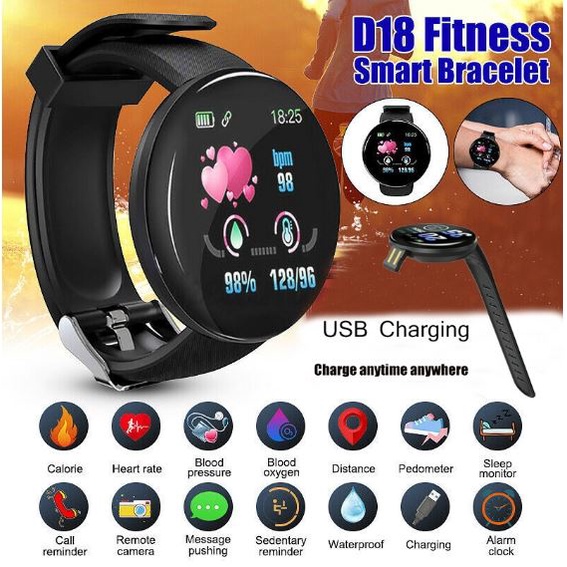 SmartWatch D18 Smart Watch Olahraga Tahan Air Pria dan Wanita Bluetooth Digital Smart Watch (Indoberkah88)