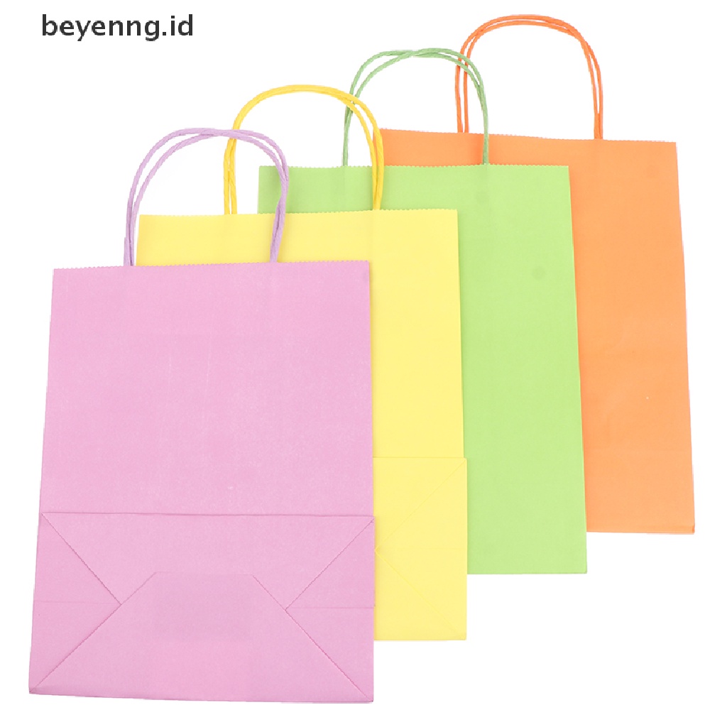 Beyen Tas Pesta Kertas Warna Solid Kraft Bag Dengan Pegangan Dapat Daur Ulang Tas Hadiah Ulang Tahun ID