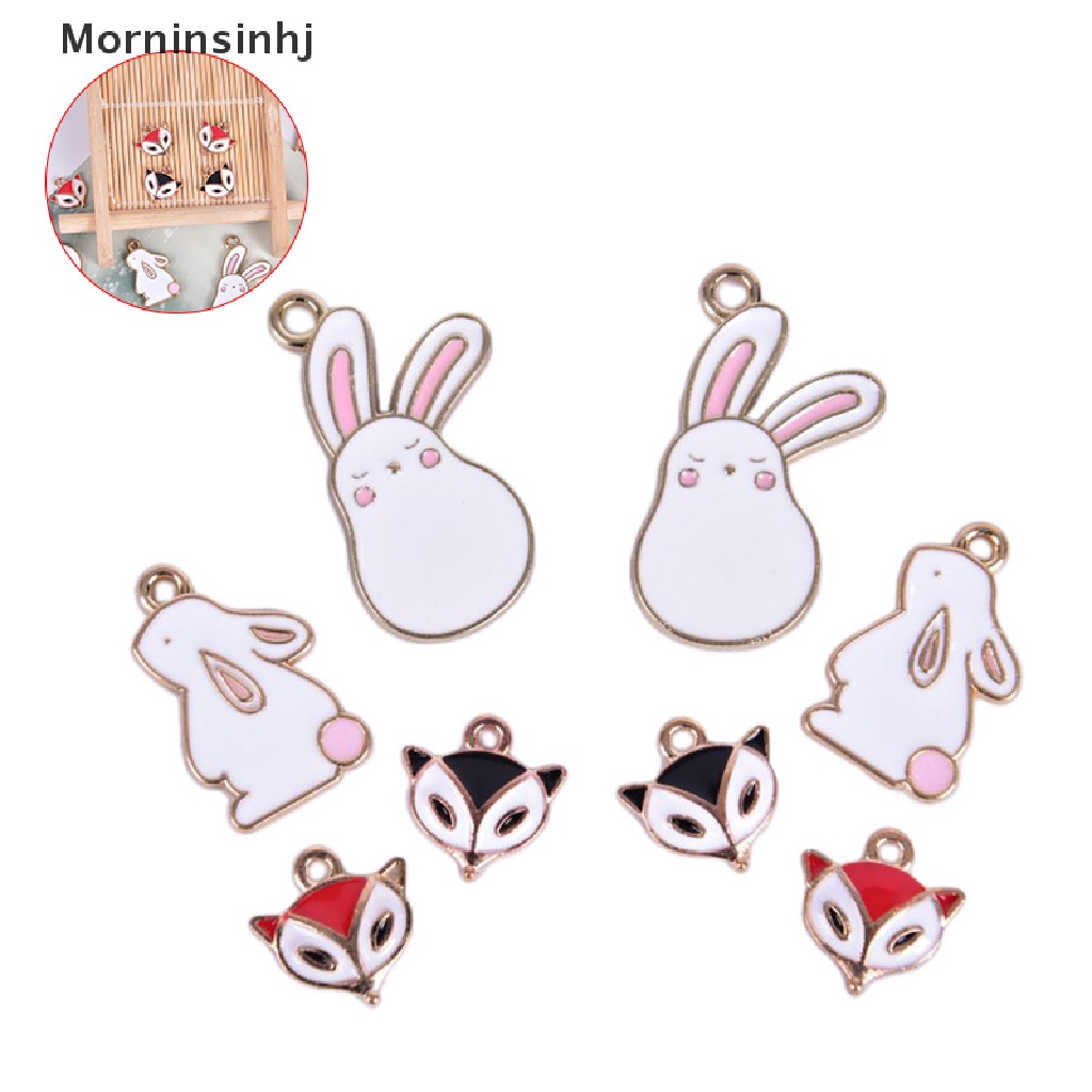 Mornin 10Pcs/Set Enamel Alloy Rubah Kelinci Ch Liontin Perhiasan DIY Membuat Craft Hadiah id