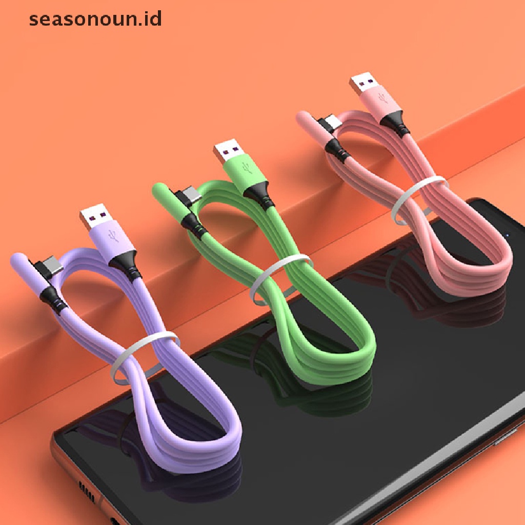 Seasonoun Kabel USB 90derajat Untuk iPhone 13 12 11 Pro Max X XR XS 8 7 6 Pengisian Cepat Charger Liquid Silicone Kabel Data.