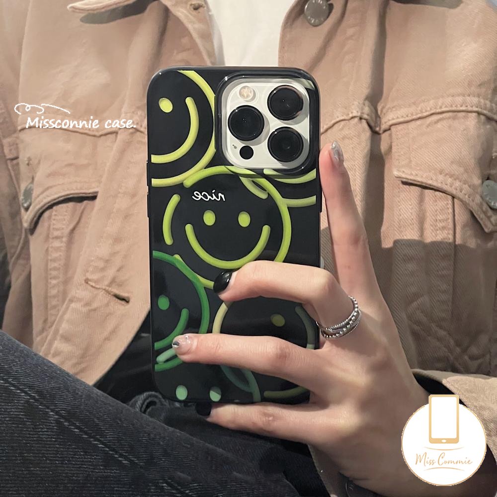 IPHONE Graffiti Cinta Hati Lembut Glossy Case Kompatibel Untuk Iphone11 14 13 12 Pro Max 7Plus XR 78 Plus X XS Max SE 2020 Kartun Lucu Smiley Halus Tahan Kotoran Tpu Cover