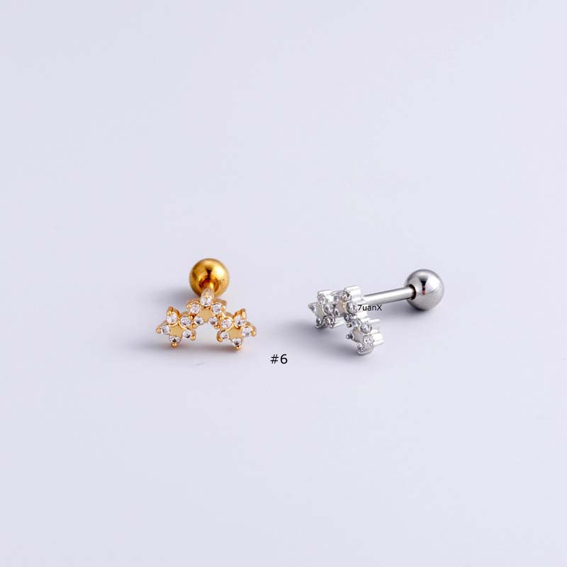 1biji Hati Bintang Bunga Kupu-Kupu Rantai Menjuntai Tulang Rawan Anting Stud Helix Pinna Lobe Piercing 16Gauge