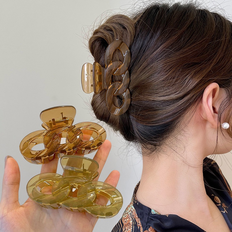 Capit Kepiting Rambut Rantai Bahan Akrilik Gaya Korea Untuk Wanita/Jepit Rambut Makeup Mandi Praktis Aksesoris Rambut Fashion