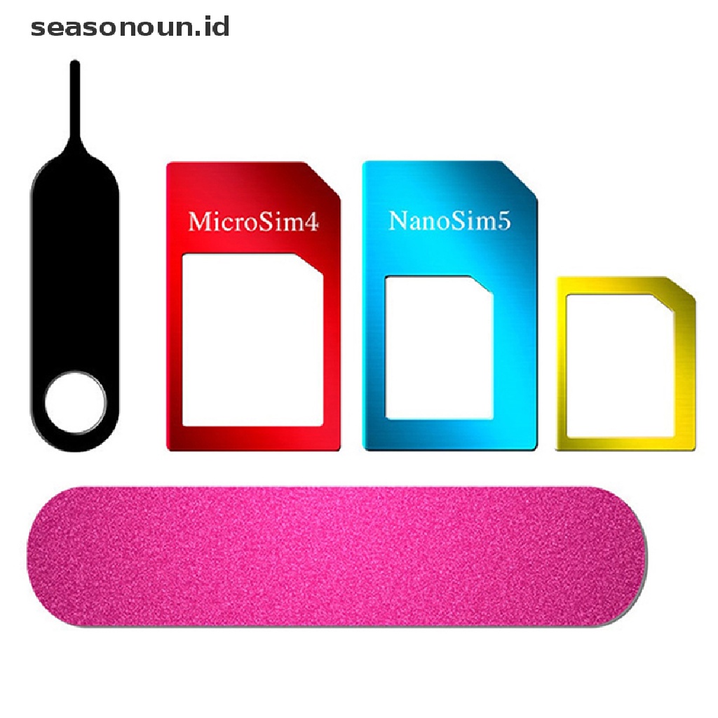 Seasonoun 5in1 Sim Card Adapter Kartu Holder Metal Dengan Sander Open Tray Untuk Semua Smartphone Konversi slot Standard/Nano/Micro.