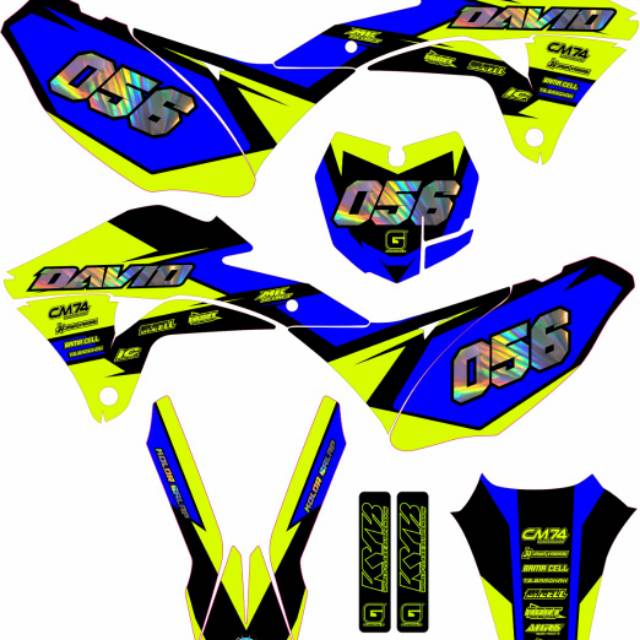 (BISA COD) Decal klx gordon warna biru kombinasi nomor hologram bisa custom nomor suka suka