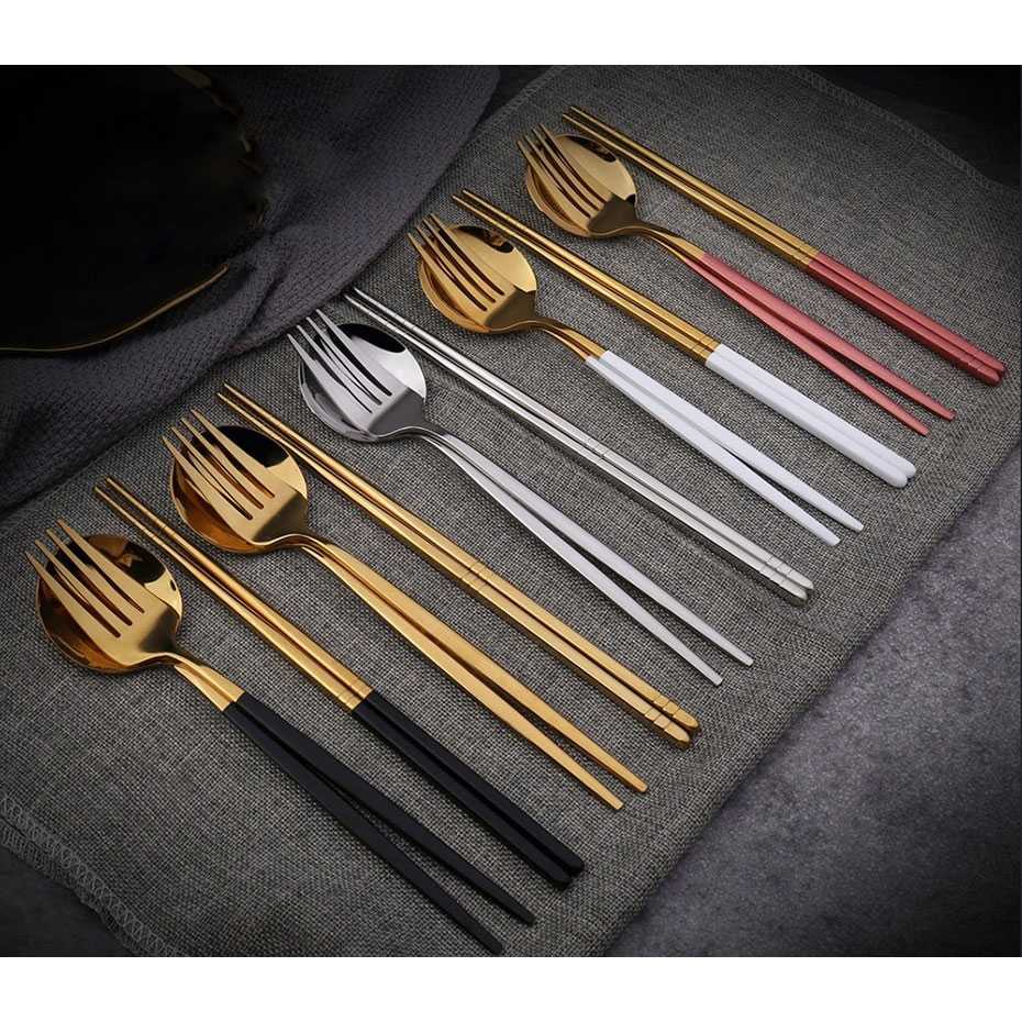 (BISA COD) FTIHSHP TUUTH Set Perlengkapan Makan Sendok Garpu Sumpit Dinner Set with Box - A11