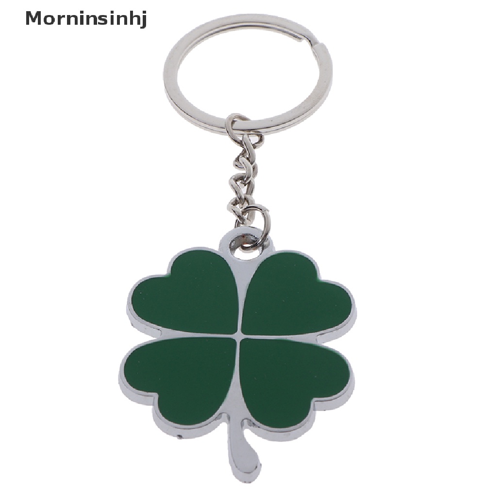 Mornin 1Pc Stainless Green Leaf Gantungan Kunci Fashion Empat Daun Clover Steel Lucky Key Chain id