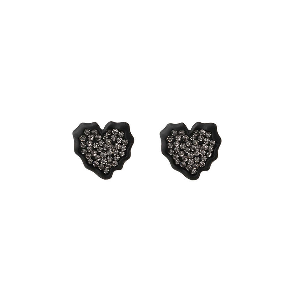 Vintage Geometris Berlian Imitasi Jantung Stud Anting Hitam Perhiasan Wanita Aksesoris Fashion