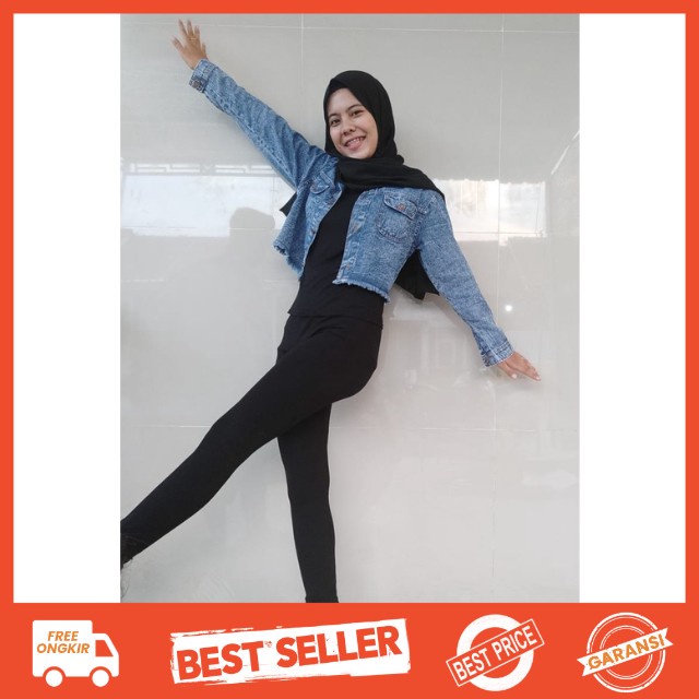 JAKET JEANS WANITA CHANMI CROP RAWIS SNOW BLACK DAN SNOW BLUE