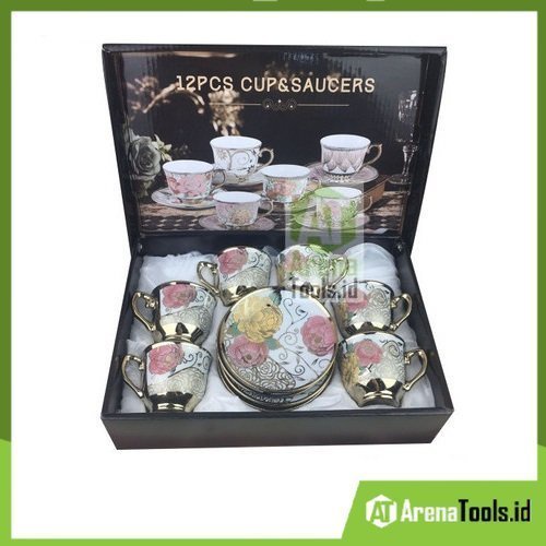 Cangkir Teko Keramik Piring Lepek Tatakan Kecil Mini Set 6 in 1 Tea Cup Teh Kopi Minum Dapur Hampers