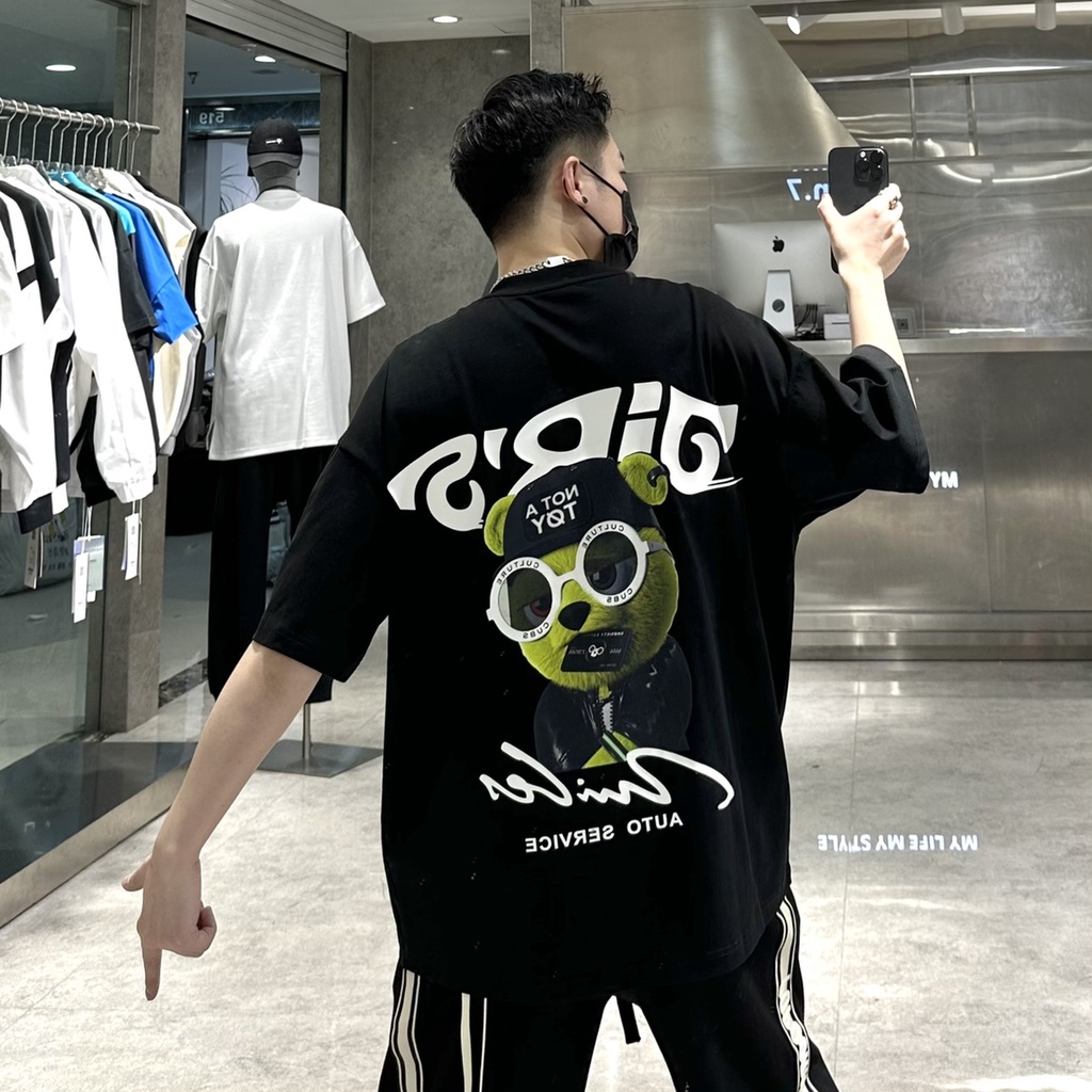 FASHION BRAND SPRING AND SUMMER SHORT-SLEEVED T-SHIRT MEN'S INS FASHION LOOSE ROUND NECK PURE COTTON BACK CARTOON PRINTING YOUTH HALF-SLEEVE FASHION T KAOS OVERSIZED KOREAN 3/4 SLEDOVED KAOS PRIA BAJU OVERSIZE PRIA ATASAN PAKAIAN POLOS