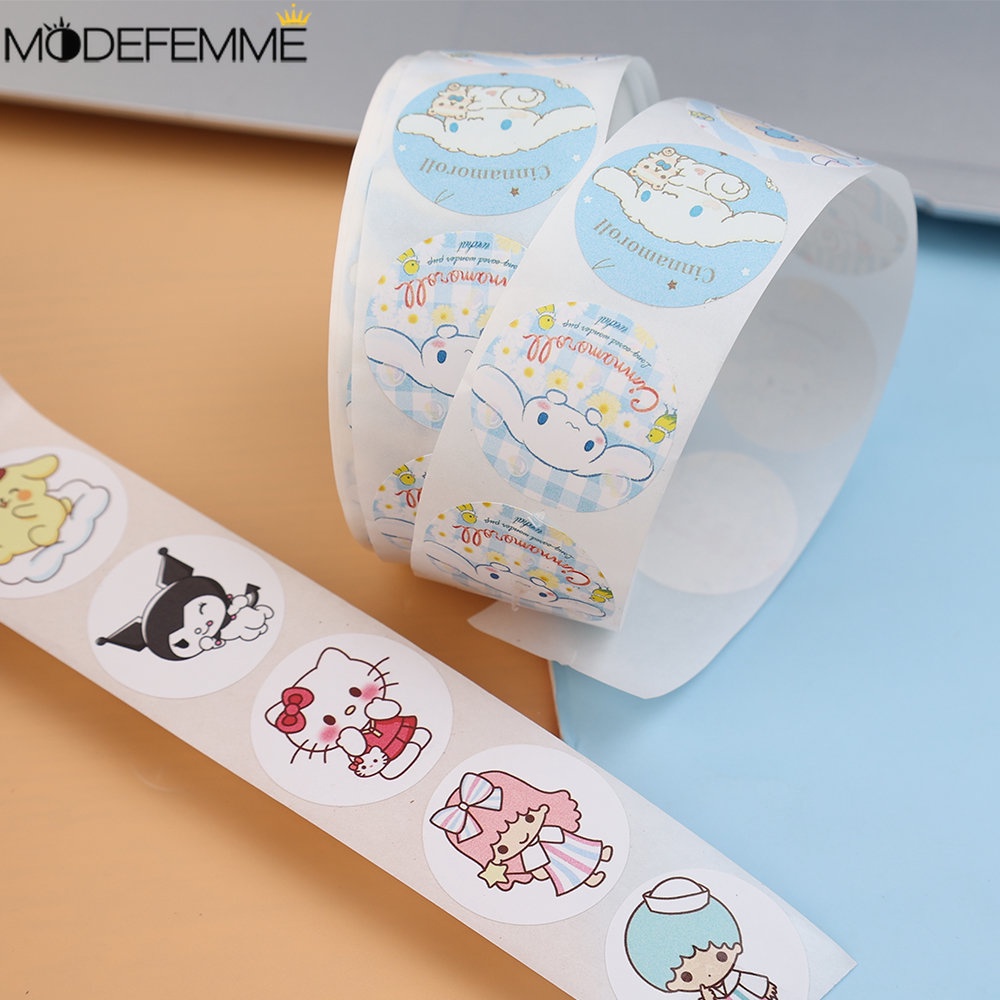 500pcs/roll Kartun Sanrio Putaran Stiker Perekat Diri Kerajinan Kantor Label Kertas Scrapbook Amplop DIY Label Kotak Pensil Kartu Hadiah Tag Dekoratif