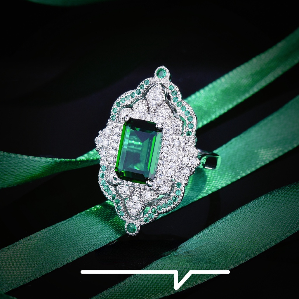 Goldkingdom Aksesoris Perhiasan Fashion Ready Stock Temperamen Perhiasan Warna-Warni Zamrud Cincin Terbuka Edwardian Royal Banquet Accessories