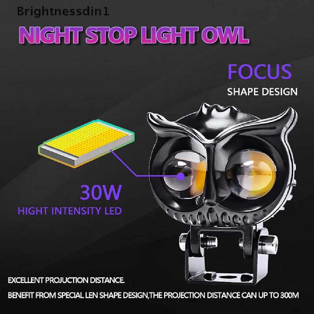 [Brightnessdin1] Lampu Depan Motor Dual Color LED Spot Light Bentuk Burung Hantu Head Light Headlight Putih Kuning Dual Color Work Light Car Styling Untuk Sepeda Jalan Mobil ATV Butik