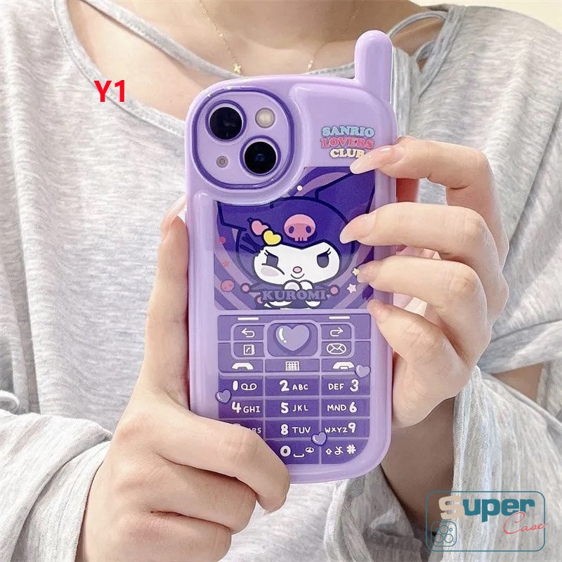 IPHONE Kepribadian Kartun Retro Casing Bentuk Ponsel Kompatibel Untuk Iphone7 8 Plus14 11 13 12 Pro MAX X XR XS MAX SE 2020 Kreatif Lucu Ungu Kuromi Roes Melodi Merah Glossy Soft Cover