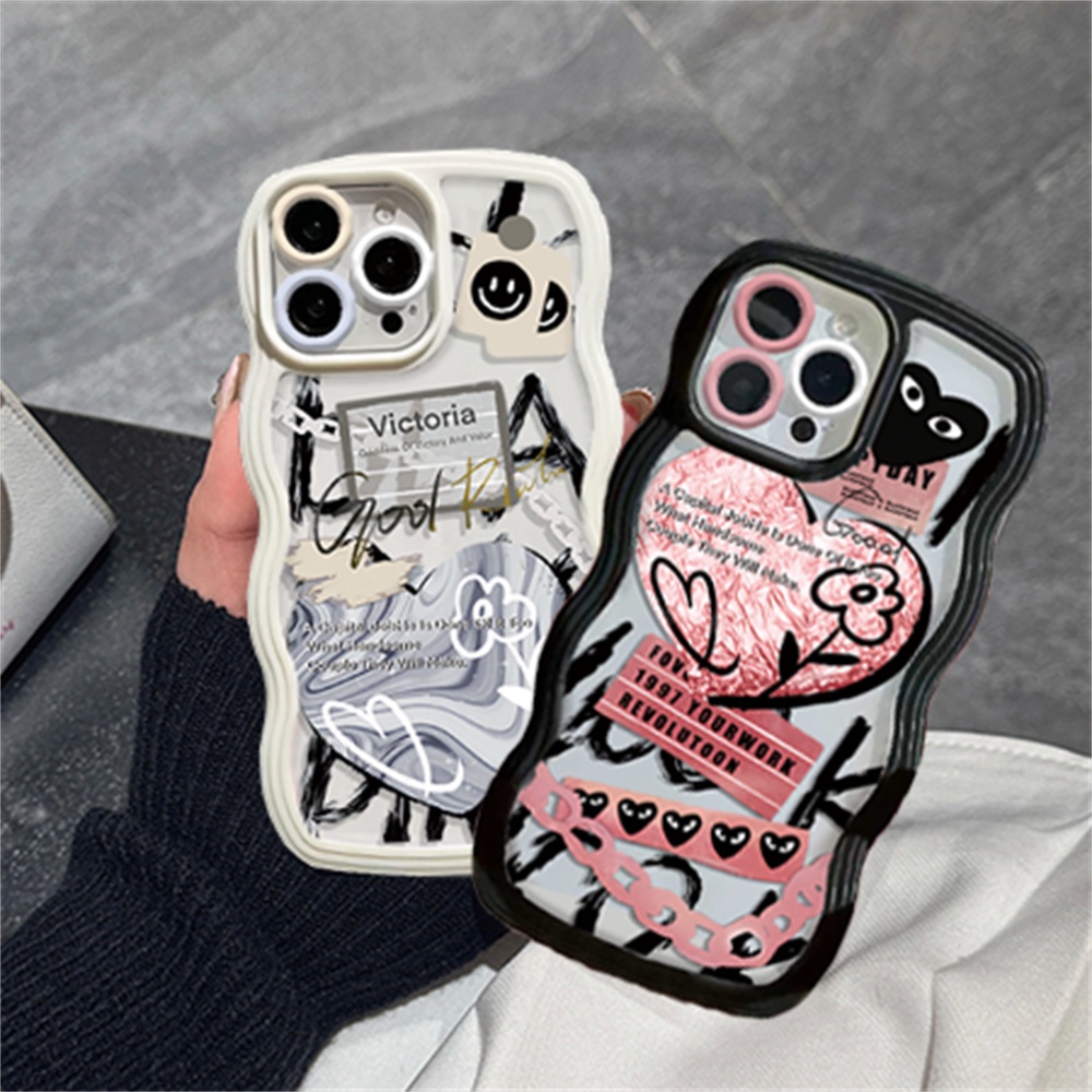 Case OPPO A17 A77S A57 A17k A16 A16K A16E A55 A95 A96 A94 A76 A74 A12 A5s A15 A54 A7 A53 A3s A31 A52 A92 F9 F11 Merek Lucky Floral Smiley Graffiti Love Heart Wavy Phone Cover