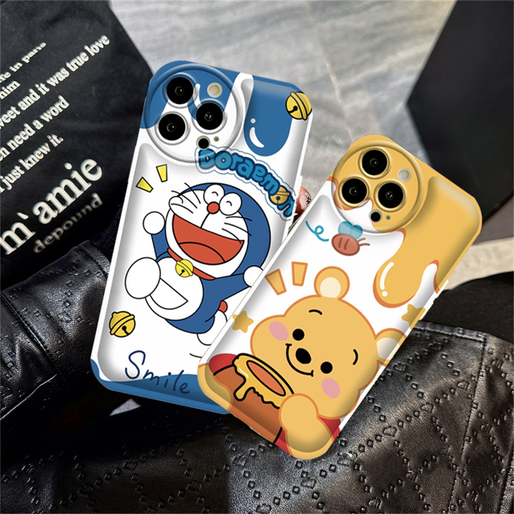 Realme 10 C15 C12 C25S C11 C20 realme5 5i 6i C3 8i C21Y C25Y Doraemon Dan Winnie the Pooh Bantal Udara TPU Phone Case Cover RAIN