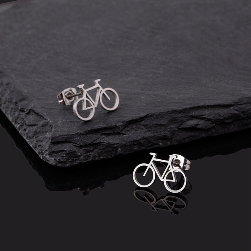 Tiny Bike Bicycle Anting Stainless Steel Untuk Wanita Fashion Warna Perak Kebugaran Olahraga Stud Earrings Piercing Telinga Perhiasan Hadiah Teman