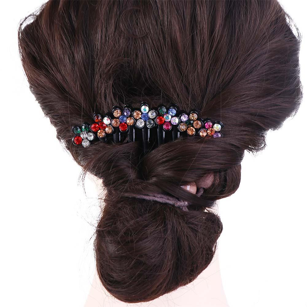 Needway   Wanita Sisir Rambut Trendi Geometris Jepit Rambut Ponytail Holder Gadis Poni Klip Rhinestones Kristal Rambut Klip