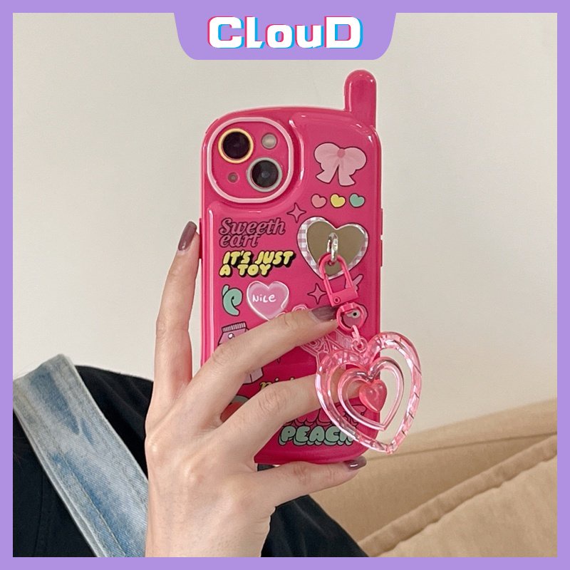 IPHONE Retro Personal Bentuk Ponsel Soft Tpu Case Kompatibel Untuk Iphone11 13 14 12 Pro MAX XR X XS Max7 8 Plus SE 2020 Graffiti Cute Rabbit Ikatan Simpul Cover Dengan Liontin Cinta Hati