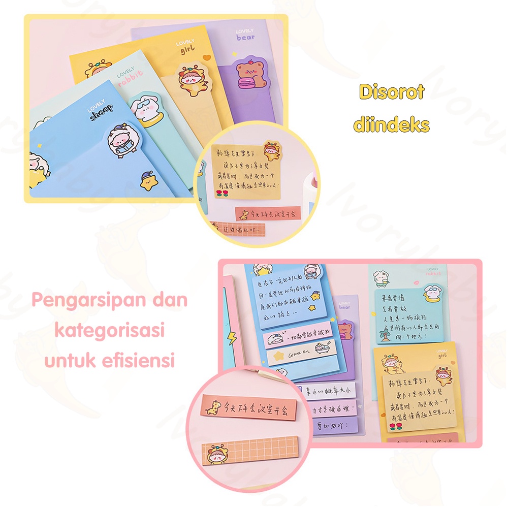 Ivorybaby Sticky notes 6 baris kertas memo 4 line memo note Tempelan lucu