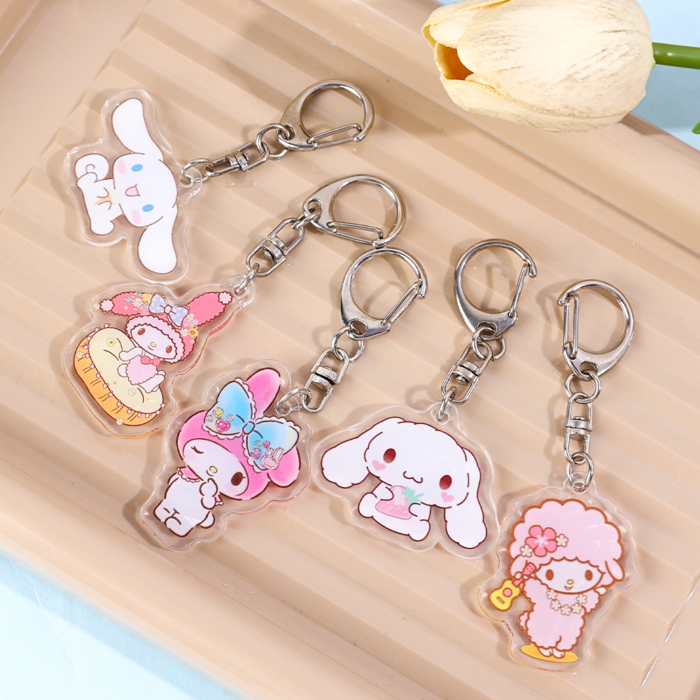 [HOT Sale] Sanrio Wanita Untuk Gantungan Kunci Mobil, Tas Pria Gantungan Kunci Aksesoris Lucu Dua Sisi Transparan Akrilik Keychain Kawaii Keychain Dekorasi Liontin Kreatif Populer